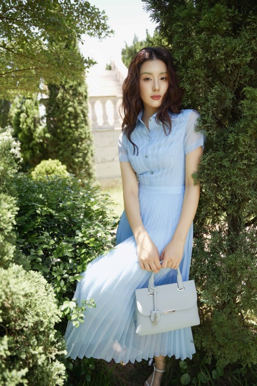 Sixdo Blue Organza Flared Dress